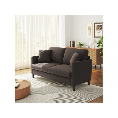 2/3 asientos en terciopelo de Teddy, sofá de comodidad correcta en madera maciza, loveseat con reposabrazos, 165x78x89cm, marrón