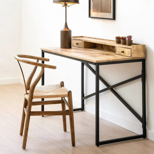 4 sillas de comedor Ming de madera de olmo marrón oscuro