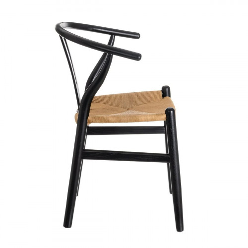 4 sillas de comedor Ming de madera de olmo negro con asiento de cuerda