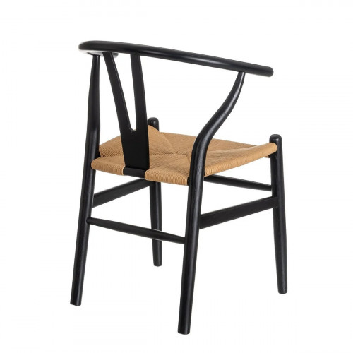4 sillas de comedor Ming de madera de olmo negro con asiento de cuerda