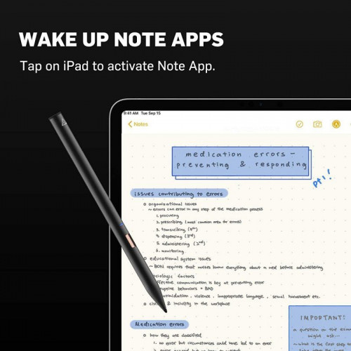Adonit Stylus Note 2 Pen Impermeable IP65 USB-C Negro para iPad 6/7/8, Air y Pro 3/4