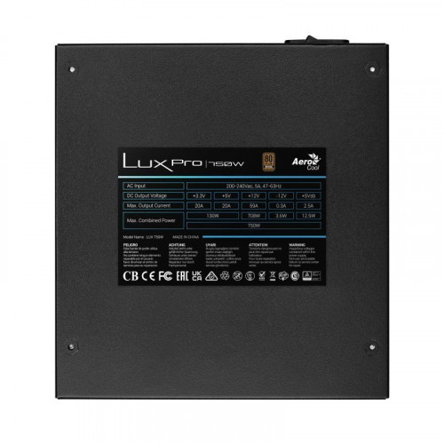 Aerocool LUXPRO750 Fuente De Alimentación 750W 80plus Bronze +88% Ventilador FDB