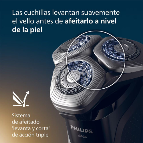 Afeitadora eléctrica Philips i9000 Prestige, máquina de afeitar hombre en seco y mojado, base de carga, estuche de viaje, centro de limpieza