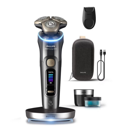 Afeitadora eléctrica Philips i9000 Prestige Ultra, máquina de afeitar hombre en seco y mojado, 5 modos de afeitado, centro de limpieza