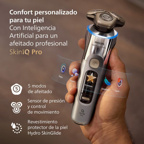 Afeitadora eléctrica Philips i9000 Prestige Ultra, máquina de afeitar hombre en seco y mojado, 5 modos de afeitado, estuche de carga UV