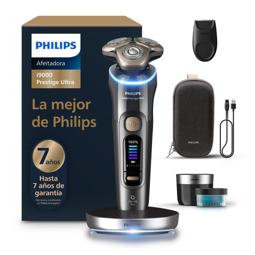 Afeitadora eléctrica Philips i9000 Prestige Ultra, máquina de afeitar hombre en seco y mojado, 5 modos de afeitado, centro de limpieza