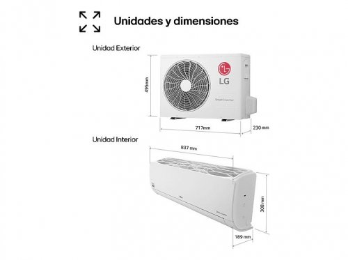 Aire acondicionado Split 1 x 1 - LG PLUSWF09X, 2150 fg/h, Gold Fin™, Tecnología Replace, Wi-Fi, Blanco