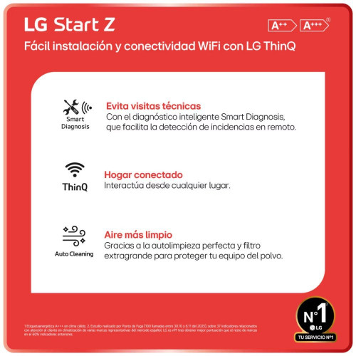 Aire acondicionado Split 1x1 LG Inverter 2150 Frig y 2750 Kcal, Wifi - LGSTART09Z.SET Blanco