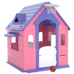 Aiyaplay Casita Infantil Exterior E Interior 3 En 1 Rosa Y Morado