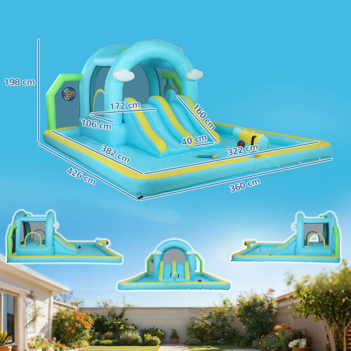 Aiyaplay Castillo Hinchable Acuático Con Soplador 2 Toboganes Trampolín Piscina