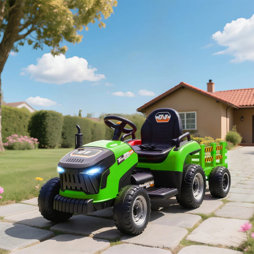 Aiyaplay Tractor Eléctrico Para Niños Con Remolque Desmontable Verde