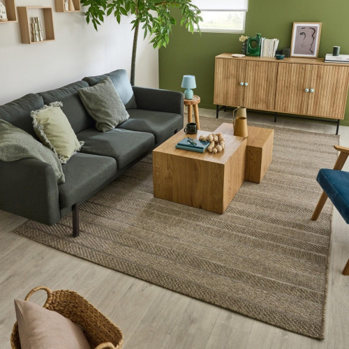 Alfombra exterior/interior polipropileno Semba 200x290cm tejido plano INSPIRE rayas beige natural lavable en lavadora