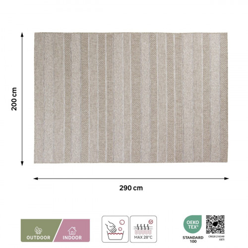 Alfombra exterior/interior polipropileno Semba 200x290cm tejido plano INSPIRE rayas beige natural lavable en lavadora