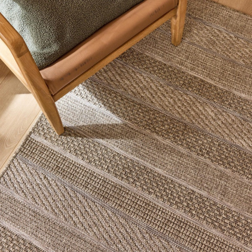 Alfombra exterior/interior polipropileno Semba 200x290cm tejido plano INSPIRE rayas beige natural lavable en lavadora
