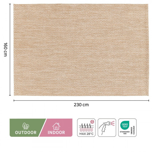 Alfombra exterior/interior polipropileno Waves 160x230cm tejido plano INSPIRE natural