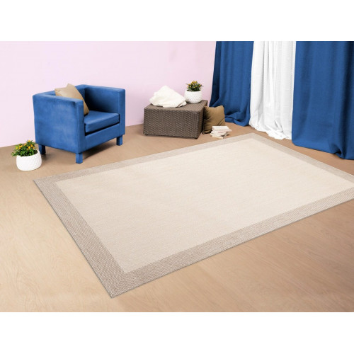 Alfombra exterior/interior pvc Teplon Cenefa 120x180cm tejido plano base antideslizante marco natural / beige