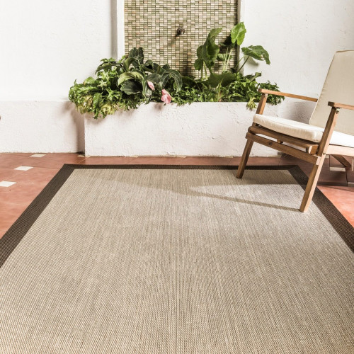 Alfombra exterior/interior pvc Teplon Cenefa 140x200cm tejido plano base antideslizante marco crema / bronce