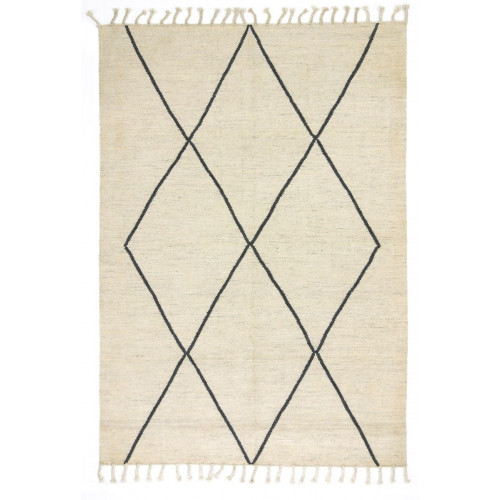 Alfombra lana Bereber Deby exterior/interior 170x240cm tejido plano kilim beige marfil