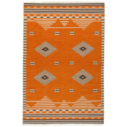 Alfombra lana Kilim Azteca 230x160cm tejido plano TAKOR NUEVO ORIENTE geométrico naranja