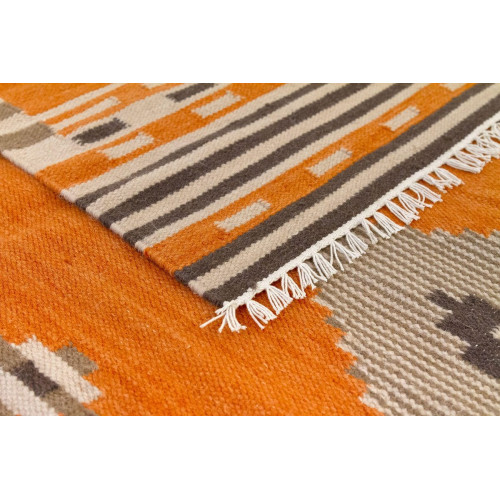 Alfombra lana Kilim Azteca 230x160cm tejido plano TAKOR NUEVO ORIENTE geométrico naranja