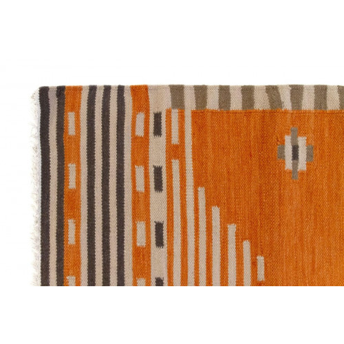 Alfombra lana Kilim Azteca 230x160cm tejido plano TAKOR NUEVO ORIENTE geométrico naranja