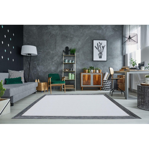Alfombra pie de cama exterior/interior pvc Teplon 70x120cm tejido plano base antideslizante marco nieve / plata