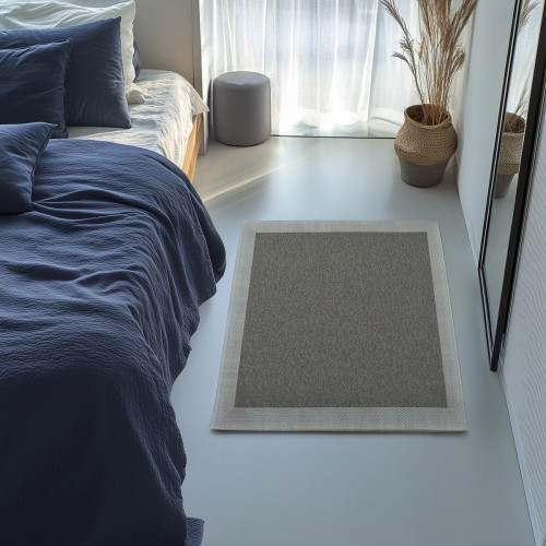 Alfombra pie de cama exterior/interior pvc Teplon 70x120cm tejido plano base antideslizante marco oro / natural