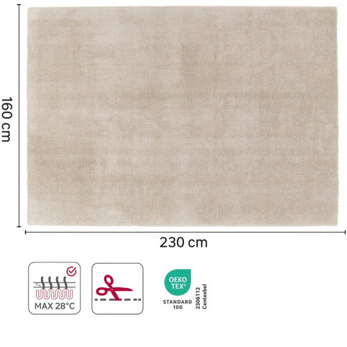 Alfombra poliéster Enzol 160x230cm pelo mediano INSPIRE base antideslizante liso beige paper lavable en lavadora