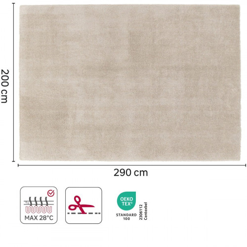 Alfombra poliéster Enzol 200x290cm pelo mediano INSPIRE base antideslizante liso beige paper lavable en lavadora