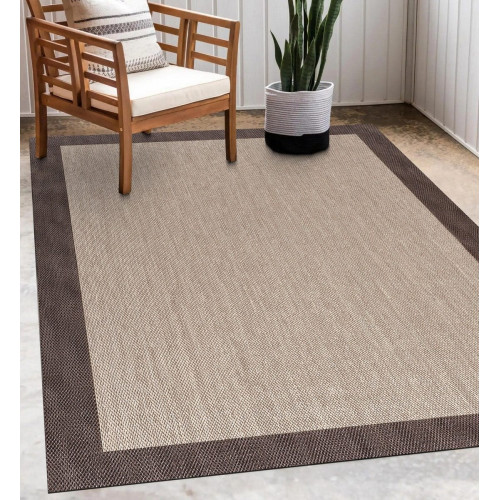 Alfombra pvc Sisaltouch exterior/interior 140x200cm tejido plano base antideslizante liso beige - choco