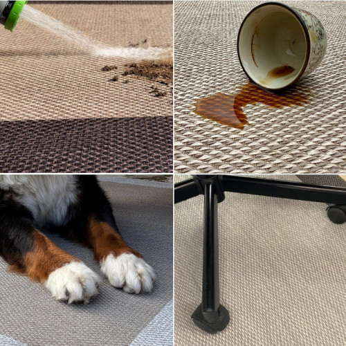 Alfombra pvc Sisaltouch exterior/interior 140x200cm tejido plano base antideslizante liso beige - choco