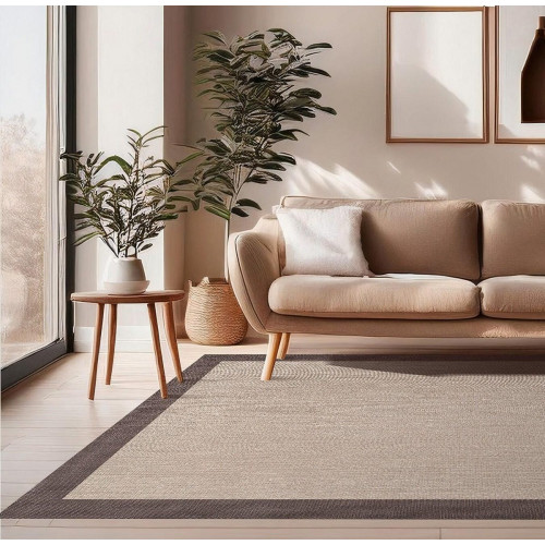 Alfombra pvc Sisaltouch exterior/interior 160x230cm tejido plano base antideslizante liso beige - choco