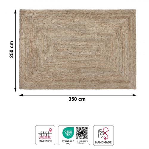 Alfombra yute Nils 350x250cm tejido plano INSPIRE liso beige natural