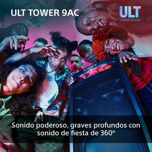 Altavoz Bluetooth para fiestas Sony ULT TOWER 9AC, 2xULT POWER SOUND, altavoz X-Balanced, iluminación y sonido 360, entradas karaoke Negro