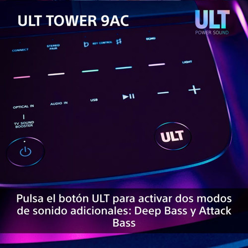 Altavoz Bluetooth para fiestas Sony ULT TOWER 9AC, 2xULT POWER SOUND, altavoz X-Balanced, iluminación y sonido 360, entradas karaoke Negro