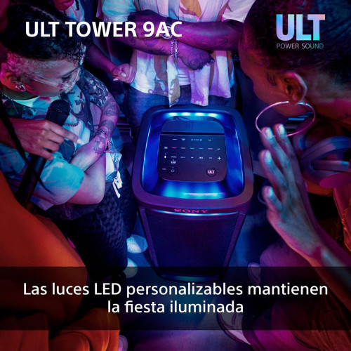 Altavoz Bluetooth para fiestas Sony ULT TOWER 9AC, 2xULT POWER SOUND, altavoz X-Balanced, iluminación y sonido 360, entradas karaoke Negro