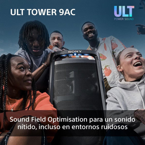 Altavoz Bluetooth para fiestas Sony ULT TOWER 9AC, 2xULT POWER SOUND, altavoz X-Balanced, iluminación y sonido 360, entradas karaoke Negro