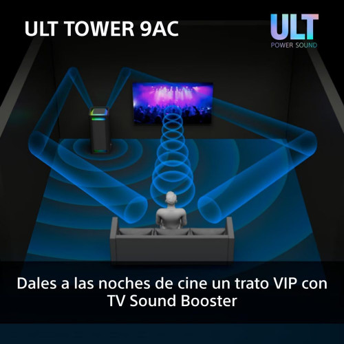 Altavoz Bluetooth para fiestas Sony ULT TOWER 9AC, 2xULT POWER SOUND, altavoz X-Balanced, iluminación y sonido 360, entradas karaoke Negro