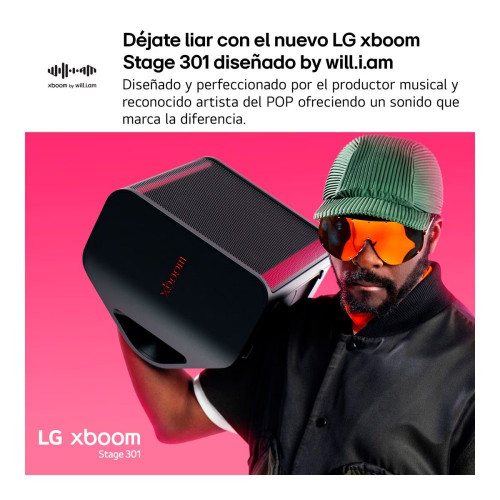 Altavoz gran potencia LG xboom Stage 301, 120W, Bluetooth 5.3 Miracast, hasta 12h batería intercambiable, karaoke, luces LED, para fiestas Negro
