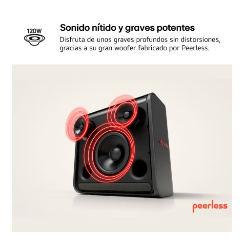 Altavoz gran potencia LG xboom Stage 301, 120W, Bluetooth 5.3 Miracast, hasta 12h batería intercambiable, karaoke, luces LED, para fiestas Negro