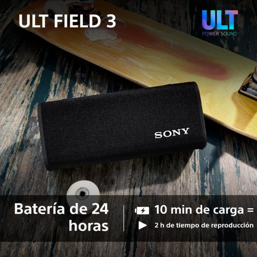 Altavoz portátil Sony ULT FIELD 3 con ULT POWER SOUND, IP 67, resistente al agua, polvo y golpes, 24 horas de batería, correa desmontable Negro