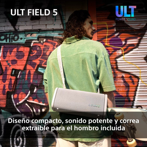 Altavoz portátil Sony ULT FIELD 5 con ULT POWER SOUND, IP67, resistente al agua, polvo y golpes, 25 horas de batería, luces 360, correa desmontable Negro