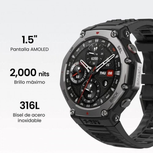 Amazfit T-Rex 3 Reloj Smartwatch AMOLED 2000nits GPS Mapas Control por Voz con IA Negro Onyx