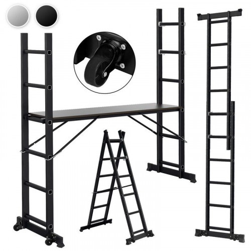 Andamio plegable, altura máxima de trabajo de 2,76 m, negro
