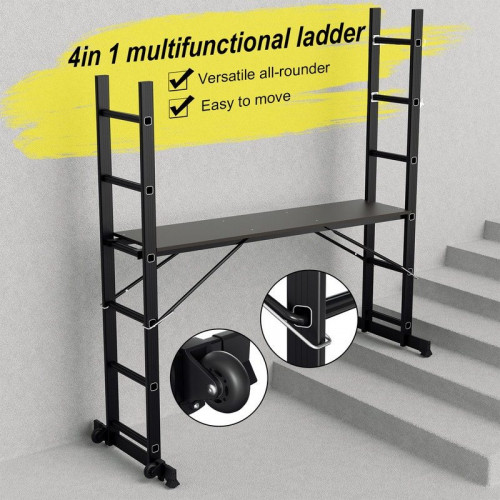 Andamio plegable, altura máxima de trabajo de 2,76 m, negro