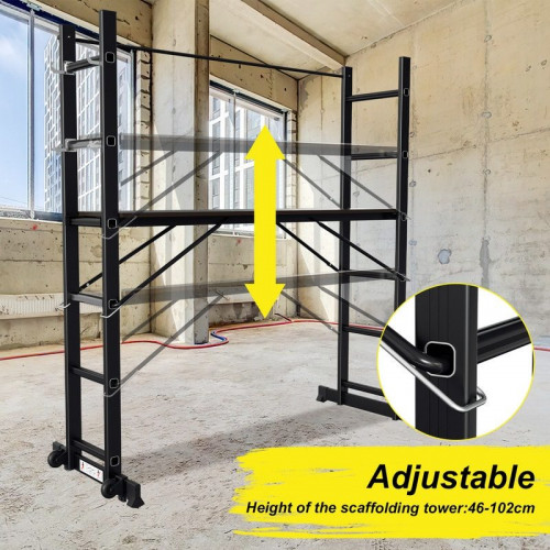 Andamio plegable, altura máxima de trabajo de 2,76 m, negro