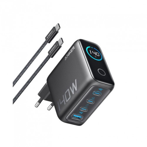 Anker Laptop Charger (140W, 4-Port, PD 3.1) with USB-C Cable and Anker Prime USB-C to USB-C Cable (240W, Upcycled-Braided)