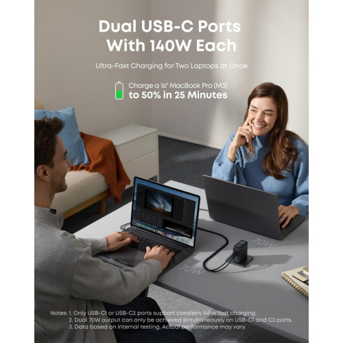 Anker Laptop Charger (140W, 4-Port, PD 3.1) with USB-C Cable and Anker Prime USB-C to USB-C Cable (240W, Upcycled-Braided)