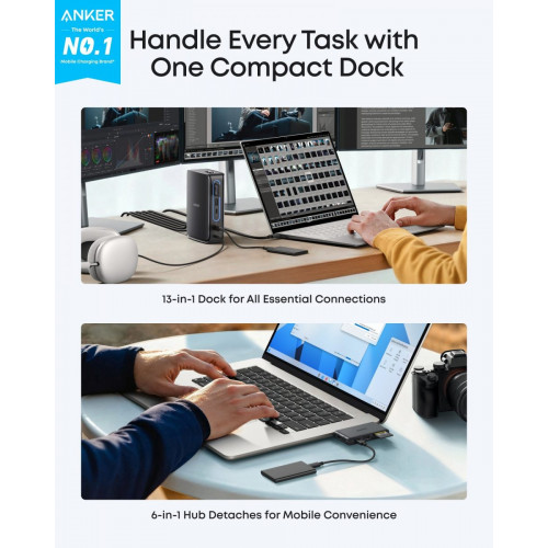 Anker Nano Docking Station (13-in-1, Triple Display, Built-In Removable Hub)