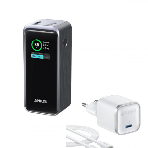 Anker Prime 20,000mAh Power Bank (200W) and Anker Nano Charger (45W) with USB-C to USB-C Cable